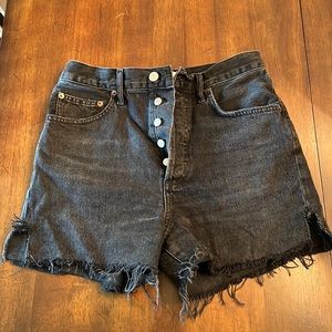 Agolde Dee Shorts Black Vintage Wash High Rise Raw Hem Button Fly Denim Size 27
